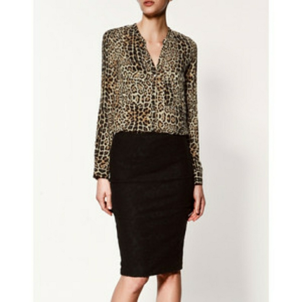 Zara Animal Leopard Print Button Down Blouse